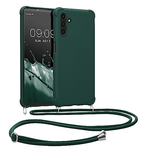 kwmobile Necklace Case kompatibel mit Samsung Galaxy A04s Hülle - Cover mit Kordel zum Umhängen - Silikon Schutzhülle Dunkelgrün von kwmobile