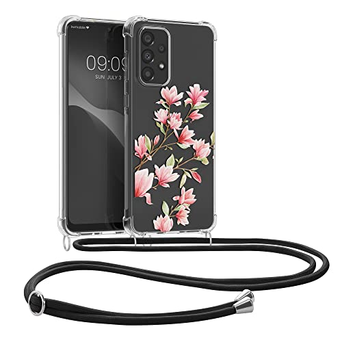 kwmobile Necklace Case kompatibel mit Samsung Galaxy A33 5G Hülle - Silikon Cover mit Handykette - Rosa Weiß Transparent Magnolien von kwmobile