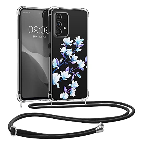 kwmobile Necklace Case kompatibel mit Samsung Galaxy A53 5G Hülle - Silikon Cover mit Handykette - Blau Violett Transparent Magnolien von kwmobile