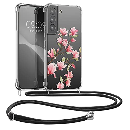 kwmobile Necklace Case kompatibel mit Samsung Galaxy S22 Hülle - Silikon Cover mit Handykette - Rosa Weiß Transparent Magnolien von kwmobile