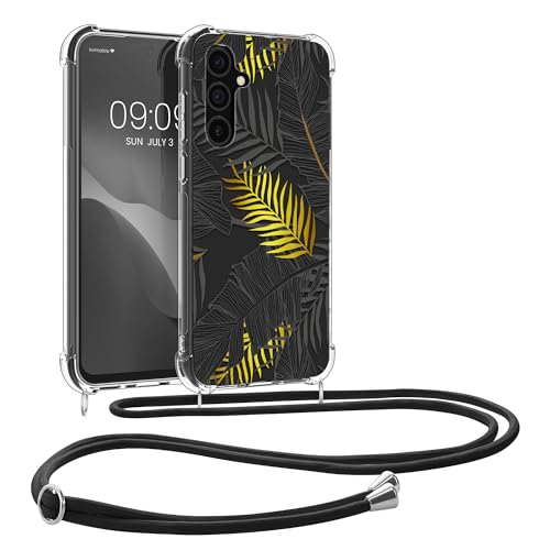 kwmobile Necklace Case kompatibel mit Samsung Galaxy S23 FE Hülle - Silikon Cover mit Handykette - Gelb Grau Transparent Dschungel von kwmobile