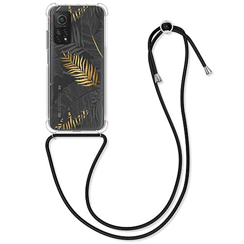 kwmobile Necklace Case kompatibel mit Xiaomi Mi 10T / Mi 10T Pro Hülle - Silikon Cover mit Handykette - Gold Grau Transparent Dschungel von kwmobile