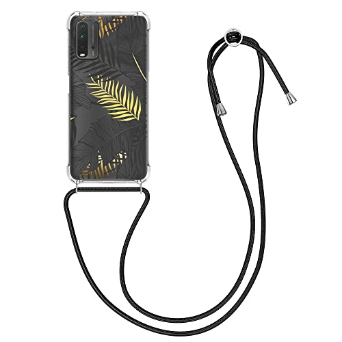 kwmobile Necklace Case kompatibel mit Xiaomi Redmi 9T Hülle - Silikon Cover mit Handykette - Gelb Grau Transparent Dschungel von kwmobile