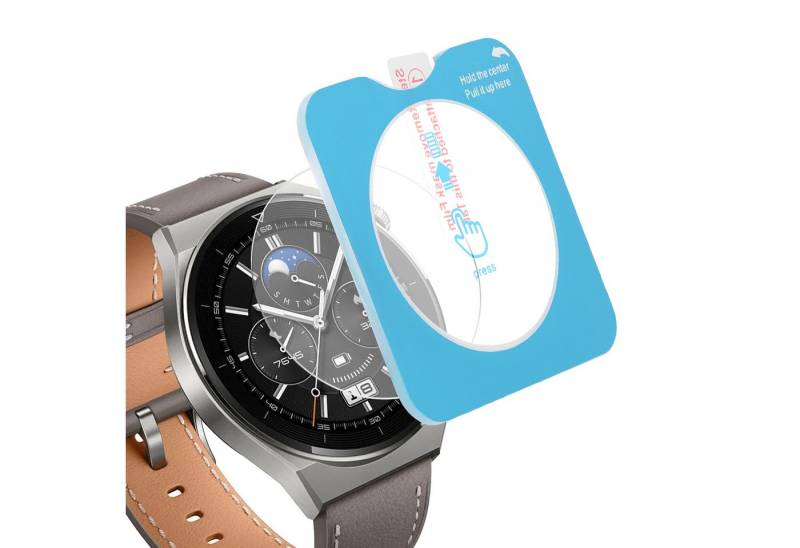 kwmobile Displayschutzfolie 2x Schutzglas für Huawei Watch GT3 Pro (46mm) Glas Folie, 1 Stück, Smartwatch Displayschutz für Fitness Tracker Transparent von kwmobile