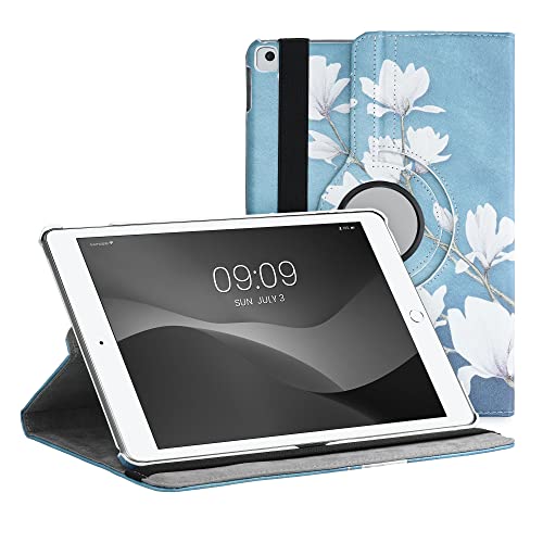 kwmobile Schutzhülle kompatibel mit Apple iPad 10.2 (2019/2020/2021-7./8./9. Gen) - Hülle 360° - Tablet Cover Case - Magnolien Taupe Weiß Blaugrau von kwmobile
