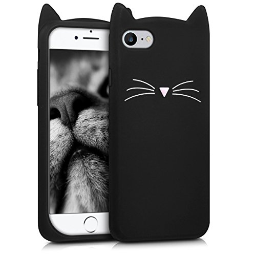 kwmobile Schutzhülle kompatibel mit Apple iPhone SE (2022) / iPhone SE (2020) / iPhone 8 / iPhone 7 - Hülle Handy - Handyhülle - Silikon Cover Case Katze Schwarz Weiß von kwmobile