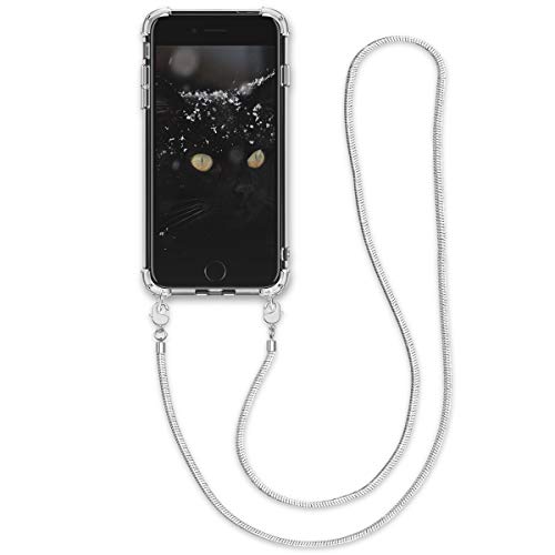 kwmobile Schutzhülle kompatibel mit Apple iPhone SE (2022) / iPhone SE (2020) / iPhone 8 / iPhone 7 - Hülle - Handykette - Silikon Handyhülle Cover Case Silber Transparent von kwmobile