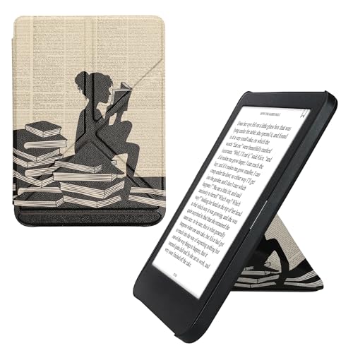 kwmobile Schutzhülle kompatibel mit Kobo Clara BW/Clara Colour/Tolino Shine (5) / Shine Color - Hülle Kunstleder - eReader Cover Case - Lesende Frau Schwarz Beige von kwmobile