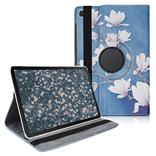 kwmobile Schutzhülle kompatibel mit Samsung Galaxy Tab S5e - Hülle 360° - Tablet Cover Case - Magnolien Taupe Weiß Blaugrau von kwmobile