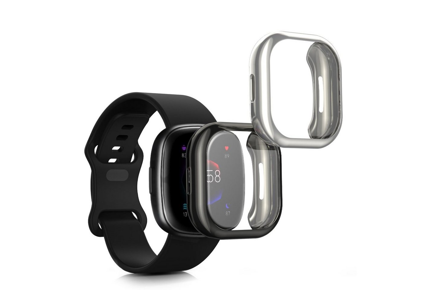 kwmobile Smartwatch-Hülle 2x Hülle für Fitbit Versa 4 / Sense 2, Silikon Fullbody Cover Case Schutzhülle Set von kwmobile