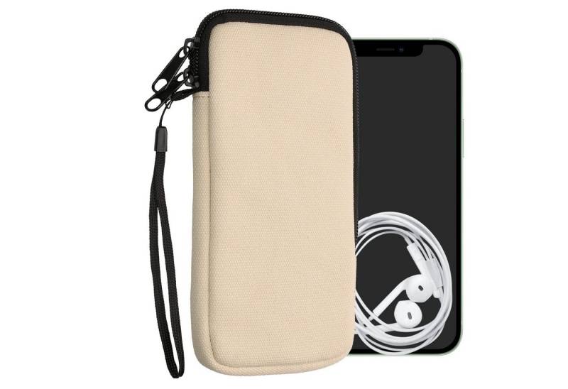 kwmobile Sleeve Handy Tasche für Smartphones XXL - 7" Hülle, Canvas Handyhülle mit Mikrofaser Inlay in Creme von kwmobile