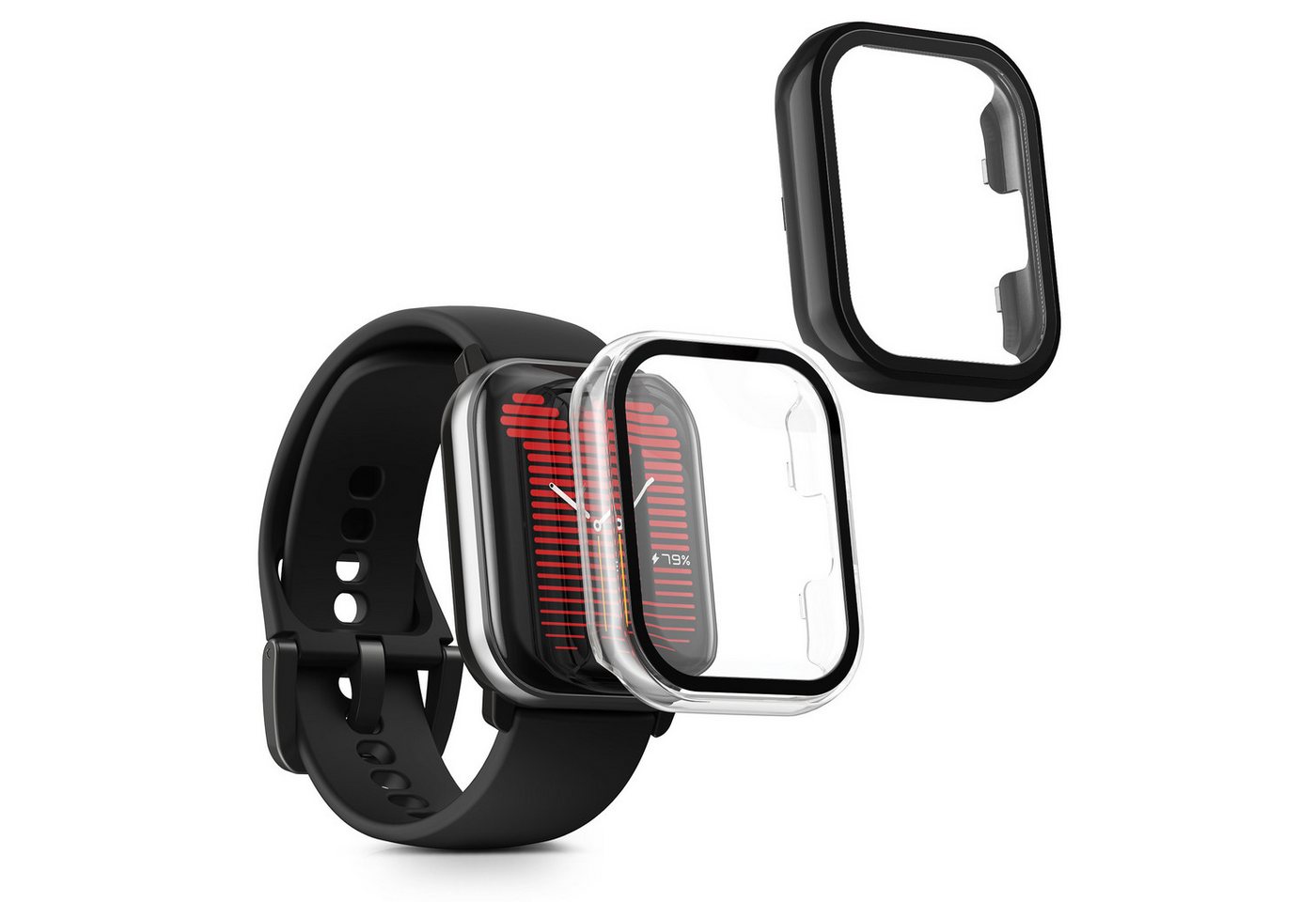 kwmobile Smartwatch-Hülle 2x Hülle für Amazfit Active (A2211), Fullbody Fitnesstracker Glas Cover Case Schutzhülle Set von kwmobile