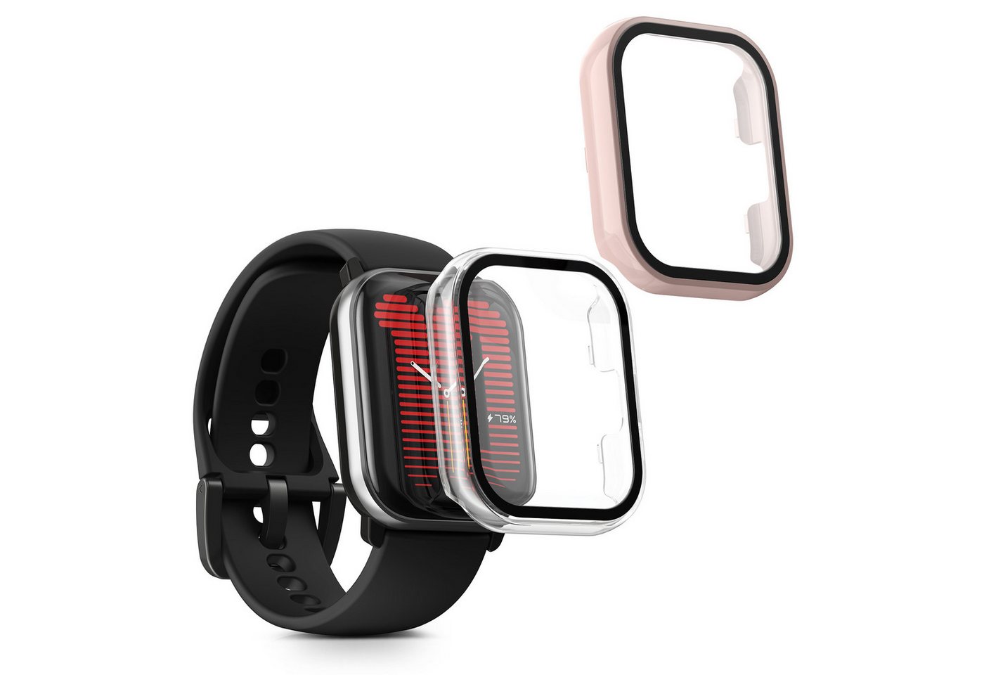 kwmobile Smartwatch-Hülle 2x Hülle für Amazfit Active (A2211), Fullbody Fitnesstracker Glas Cover Case Schutzhülle Set von kwmobile