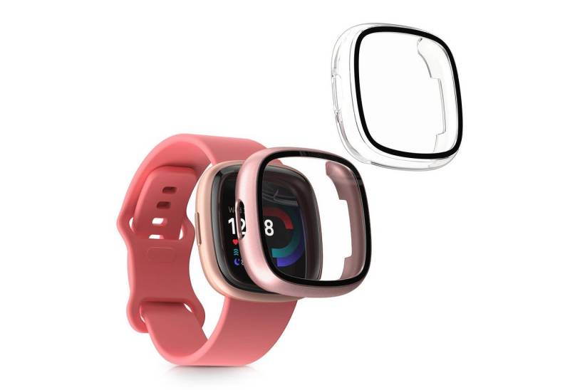 kwmobile Smartwatch-Hülle 2x Hülle für Fitbit Versa 4 / Sense 2, Fullbody Fitnesstracker Glas Cover Case Schutzhülle Set von kwmobile