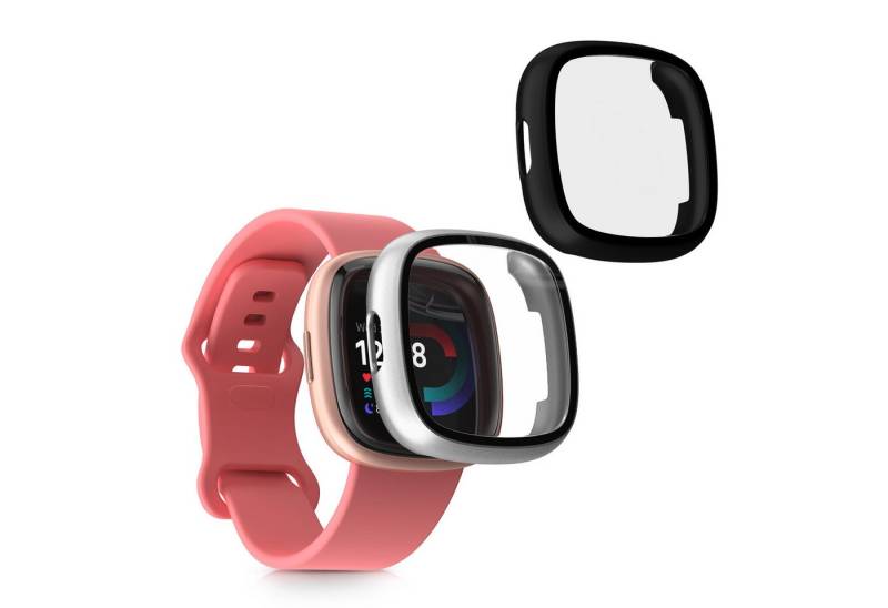 kwmobile Smartwatch-Hülle 2x Hülle für Fitbit Versa 4 / Sense 2, Fullbody Fitnesstracker Glas Cover Case Schutzhülle Set von kwmobile
