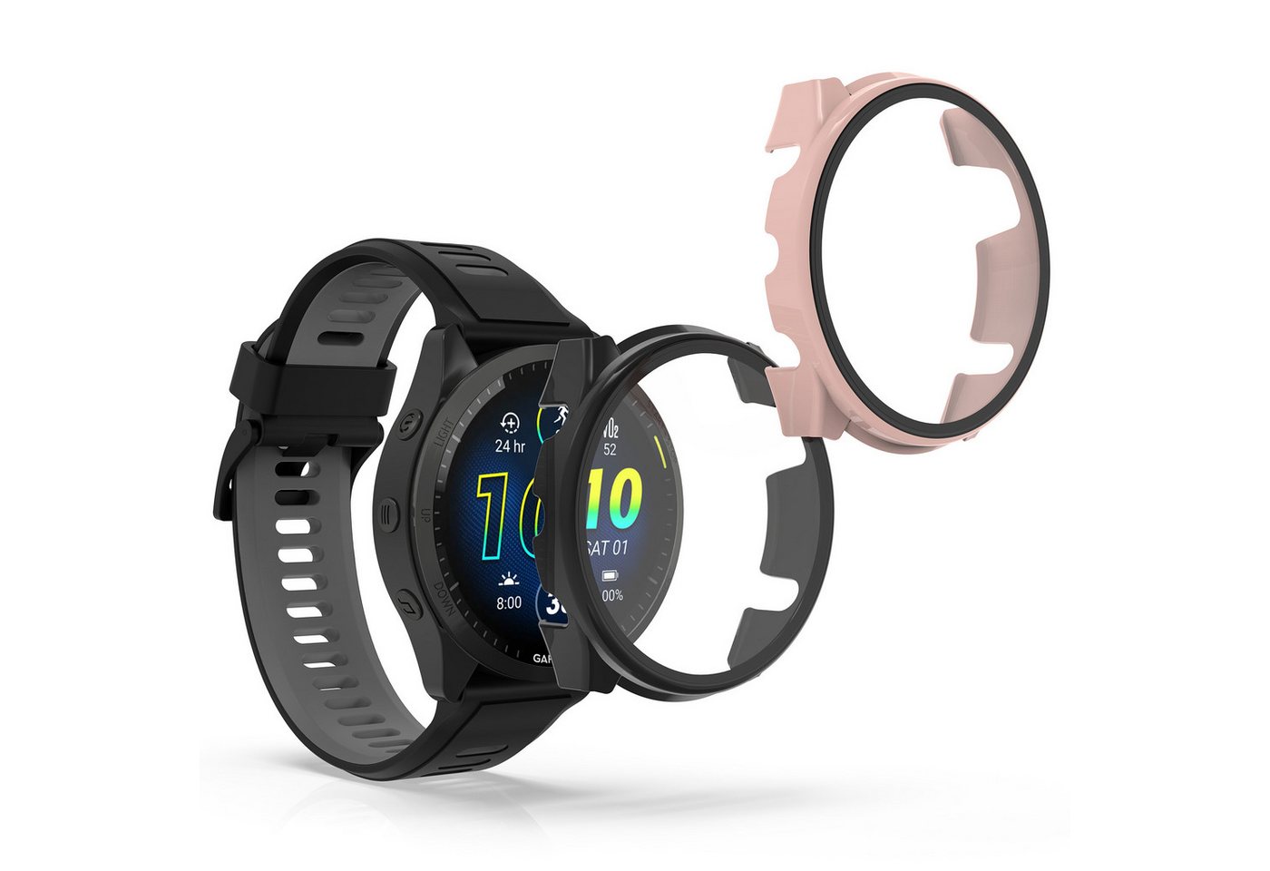 kwmobile Smartwatch-Hülle 2x Hülle für Garmin Forerunner 965, Fullbody Fitnesstracker Glas Cover Case Schutzhülle Set von kwmobile