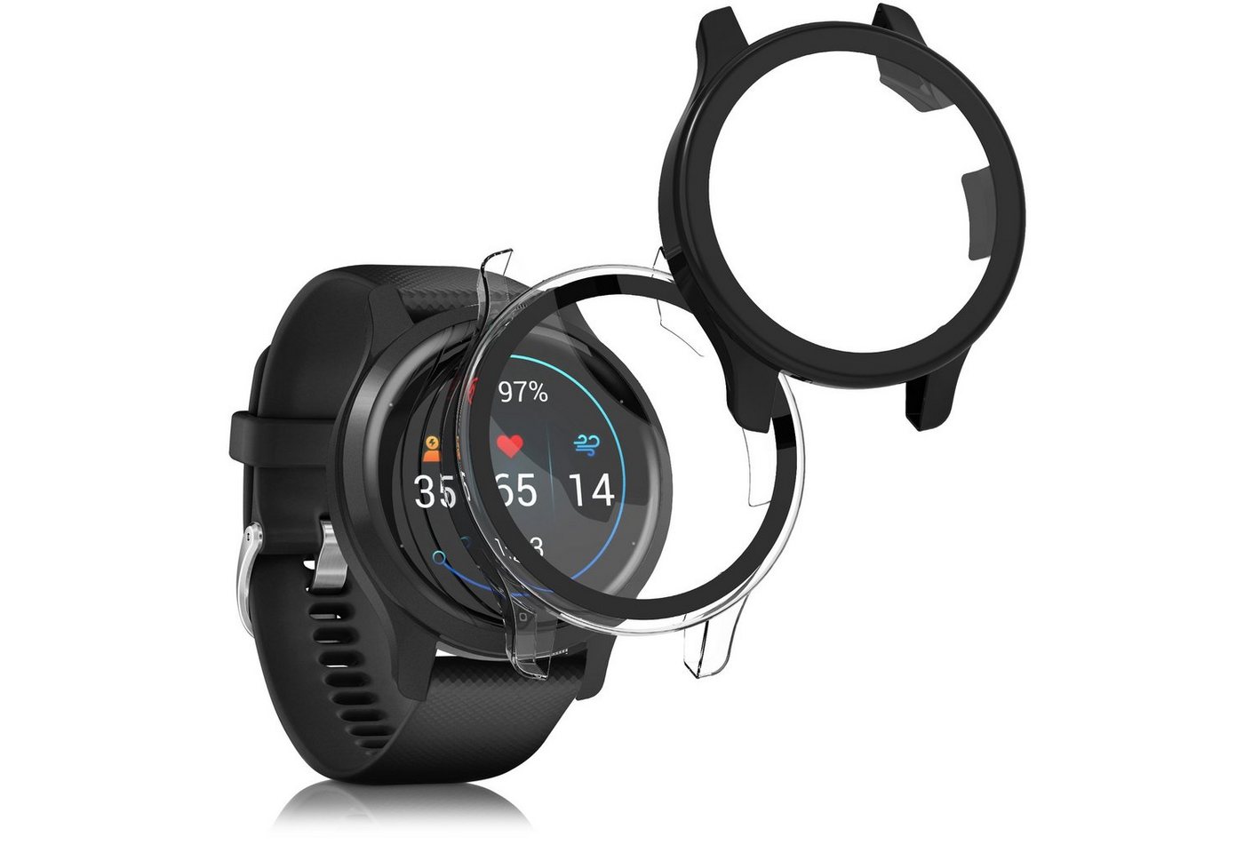 kwmobile Smartwatch-Hülle 2x Hülle für Garmin Venu 2S, Fullbody Fitnesstracker Glas Cover Case Schutzhülle Set von kwmobile