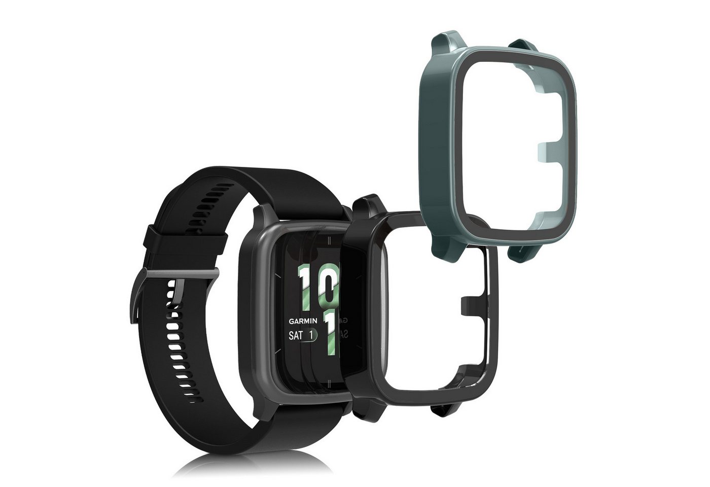 kwmobile Smartwatch-Hülle 2x Hülle für Garmin Venu Sq 2 Music / Sq 2, Fullbody Fitnesstracker Glas Cover Case Schutzhülle Set von kwmobile