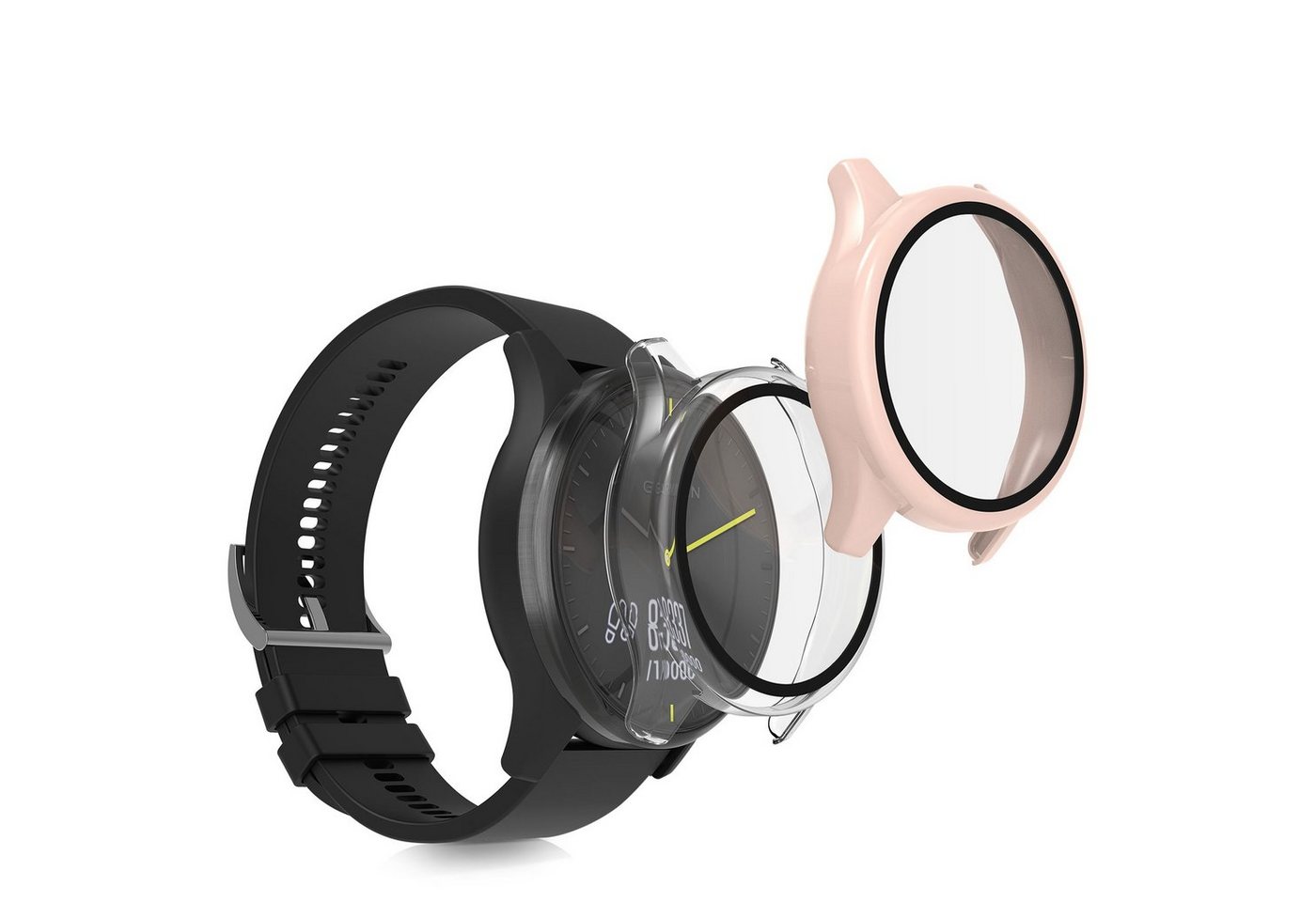 kwmobile Smartwatch-Hülle 2x Hülle für Garmin vivomove Trend, Fullbody Fitnesstracker Glas Cover Case Schutzhülle Set von kwmobile