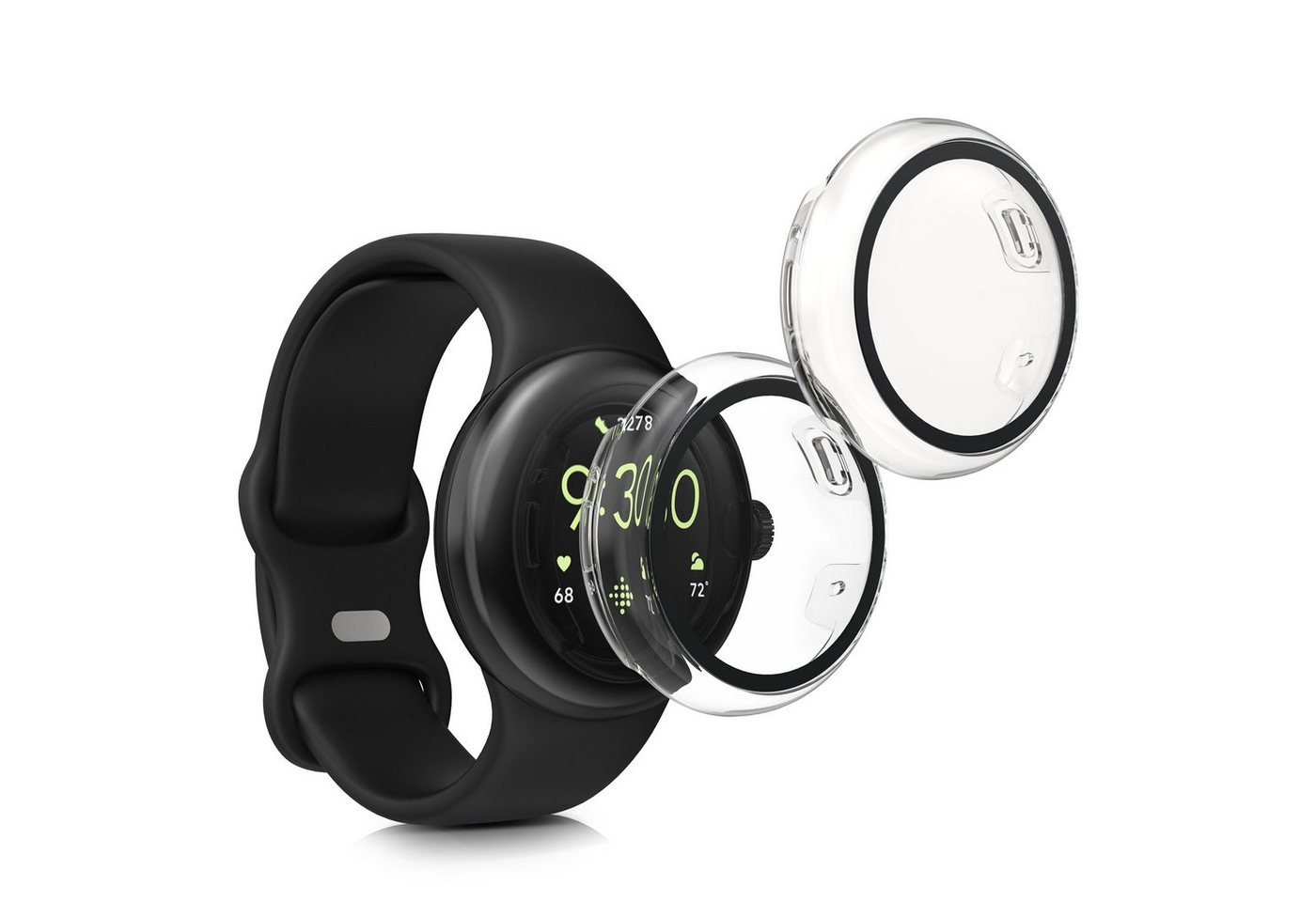 kwmobile Smartwatch-Hülle 2x Hülle für Google Pixel Watch 2 / Pixel Watch 1, Fullbody Fitnesstracker Glas Cover Case Schutzhülle Set von kwmobile