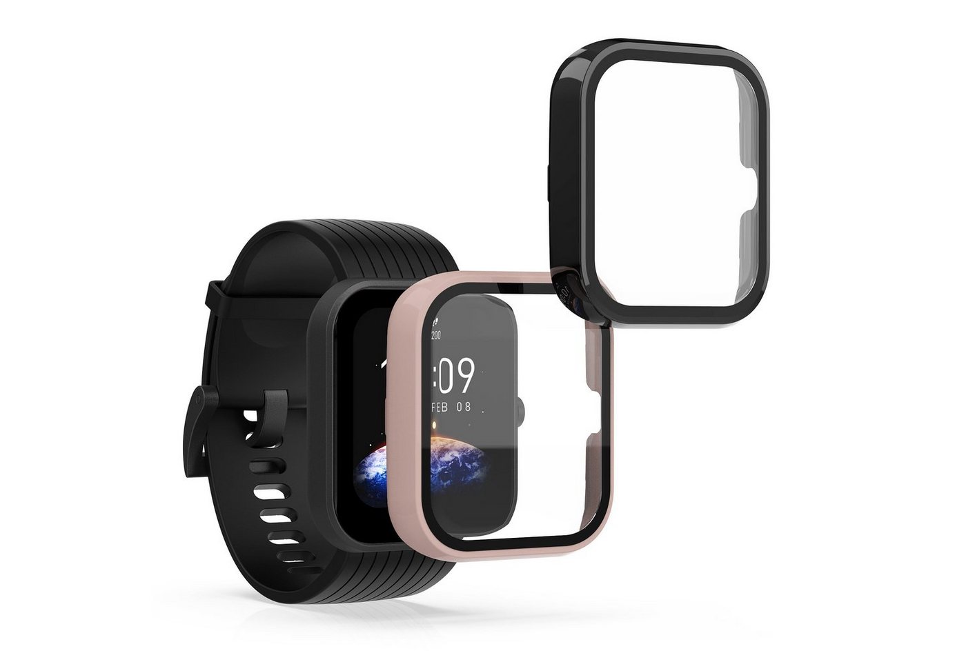 kwmobile Smartwatch-Hülle 2x Hülle für Huami Amazfit Bip 3 / Bip 3 Pro, Fullbody Fitnesstracker Glas Cover Case Schutzhülle Set von kwmobile