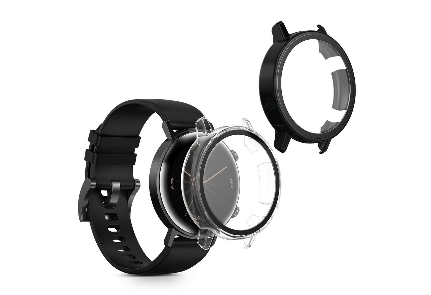 kwmobile 2x Hülle für Huawei Watch GT2 (42mm) Smartwatch, 2-tlg., Fullbody Fitnesstracker Glas Cover Case Schutzhülle Set von kwmobile