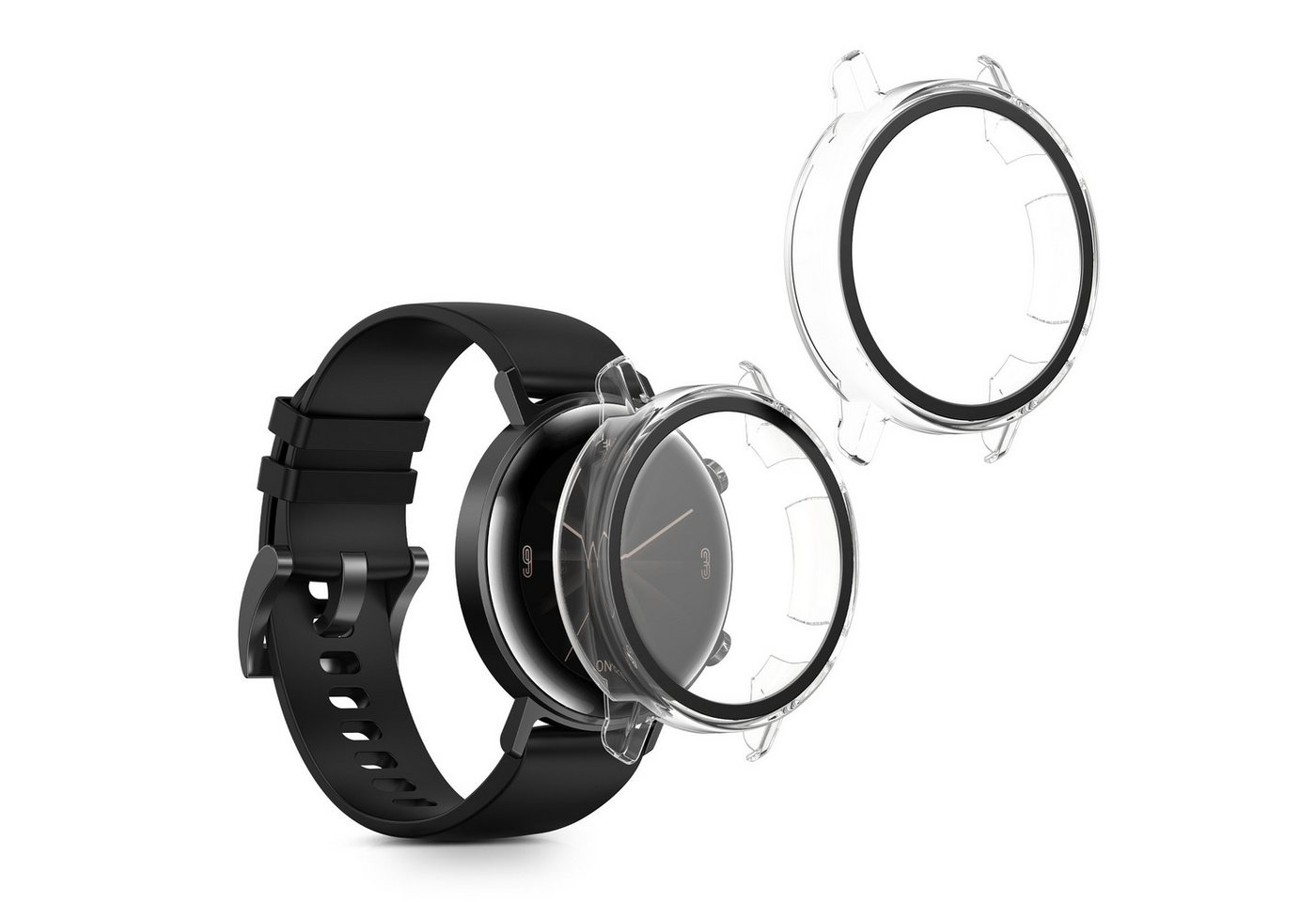 kwmobile 2x Hülle für Huawei Watch GT2 (42mm) Smartwatch, 1-tlg., Fullbody Fitnesstracker Glas Cover Case Schutzhülle Set von kwmobile