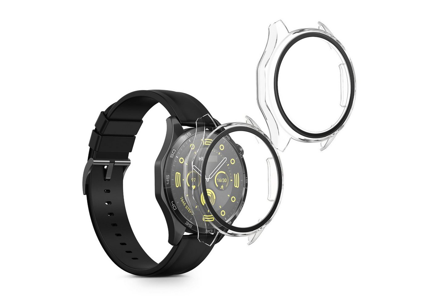 kwmobile Smartwatch-Hülle 2x Hülle für Huawei Watch GT4 46mm, Fullbody Fitnesstracker Glas Cover Case Schutzhülle Set von kwmobile