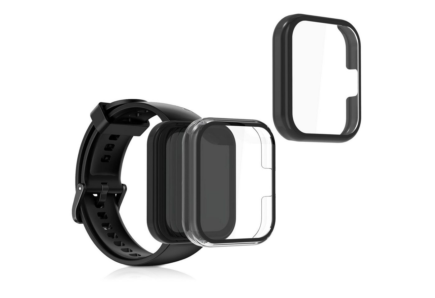 kwmobile Smartwatch-Hülle 2x Hülle für Realme Watch 2 Pro, Fullbody Fitnesstracker Glas Cover Case Schutzhülle Set von kwmobile