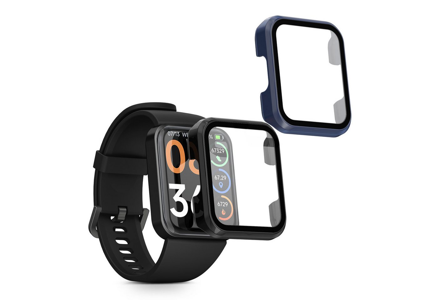 kwmobile Smartwatch-Hülle 2x Hülle für SKG V7 / V7 Pro, Fullbody Fitnesstracker Glas Cover Case Schutzhülle Set von kwmobile