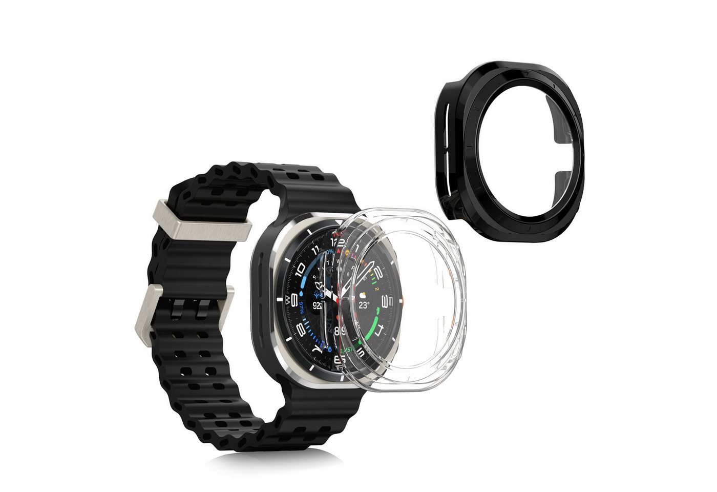 kwmobile Smartwatch-Hülle 2x Hülle für Samsung Galaxy Watch Ultra 47mm, Fullbody Fitnesstracker Glas Cover Case Schutzhülle Set von kwmobile
