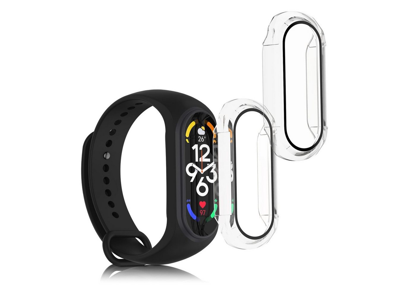 kwmobile Smartwatch-Hülle 2x Hülle für Xiaomi Mi Band 7, Fullbody Fitnesstracker Glas Cover Case Schutzhülle Set von kwmobile