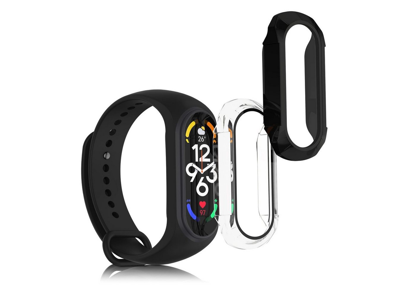 kwmobile Smartwatch-Hülle 2x Hülle für Xiaomi Mi Band 7, Fullbody Fitnesstracker Glas Cover Case Schutzhülle Set von kwmobile