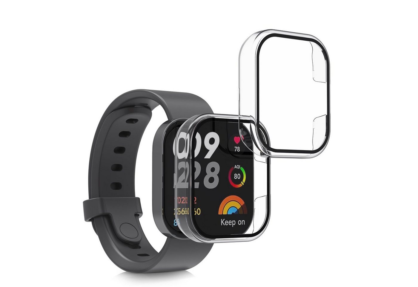 kwmobile Smartwatch-Hülle 2x Hülle für Xiaomi Redmi Mi Watch Lite 3 / Redmi Watch 3, Fullbody Fitnesstracker Glas Cover Case Schutzhülle Set von kwmobile