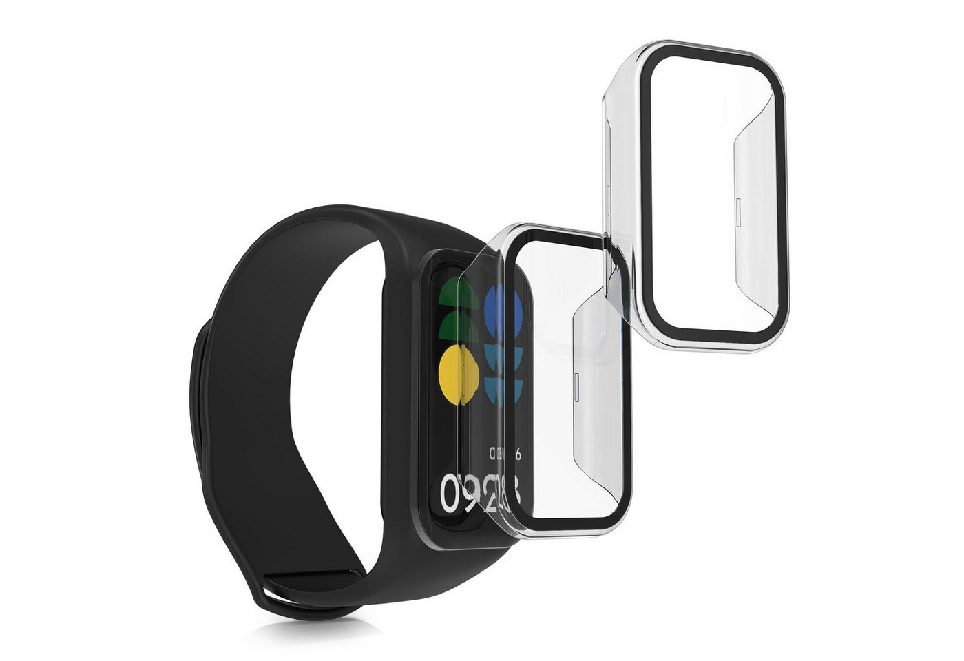 kwmobile Smartwatch-Hülle 2x Hülle für Xiaomi Smart Band 8 Active / Redmi Band 2, Fullbody Fitnesstracker Glas Cover Case Schutzhülle Set von kwmobile