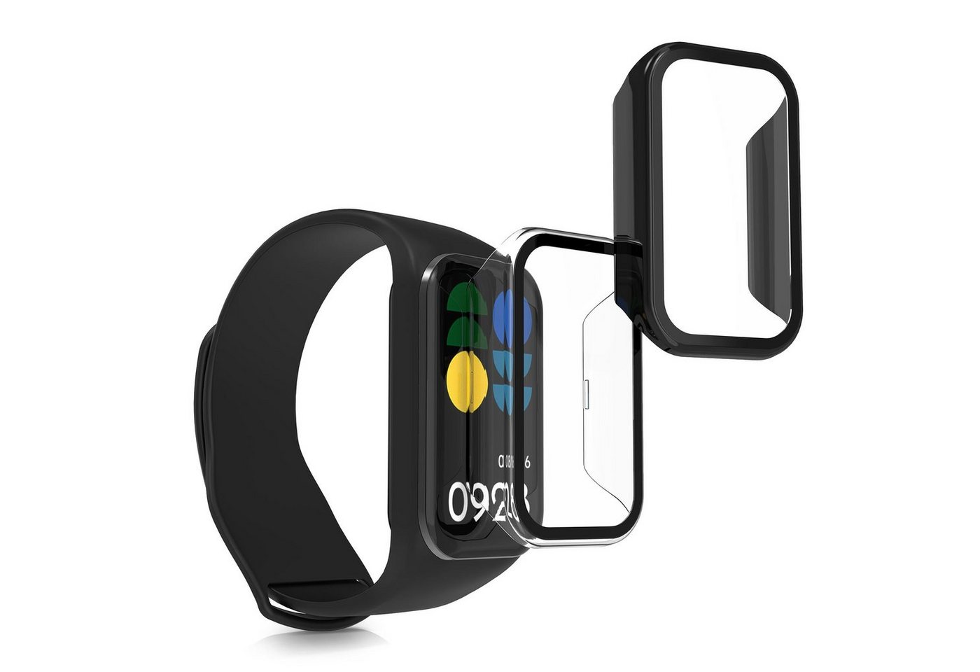 kwmobile Smartwatch-Hülle 2x Hülle für Xiaomi Smart Band 8 Active / Redmi Band 2, Fullbody Fitnesstracker Glas Cover Case Schutzhülle Set von kwmobile