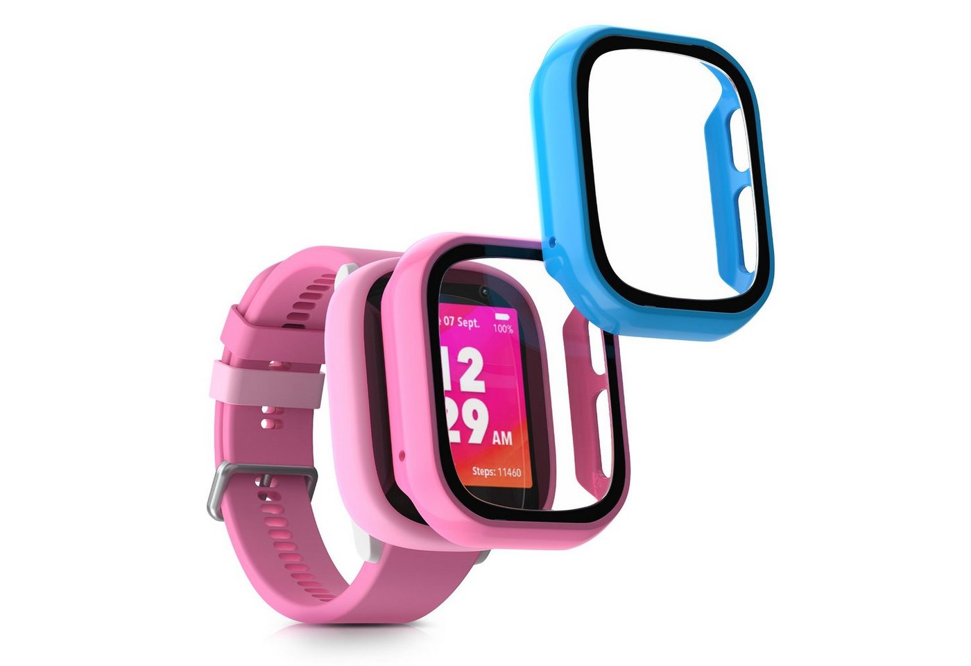 kwmobile Smartwatch-Hülle 2x Hülle für Xplora X6 Play, Fullbody Fitnesstracker Glas Cover Case Schutzhülle Set von kwmobile
