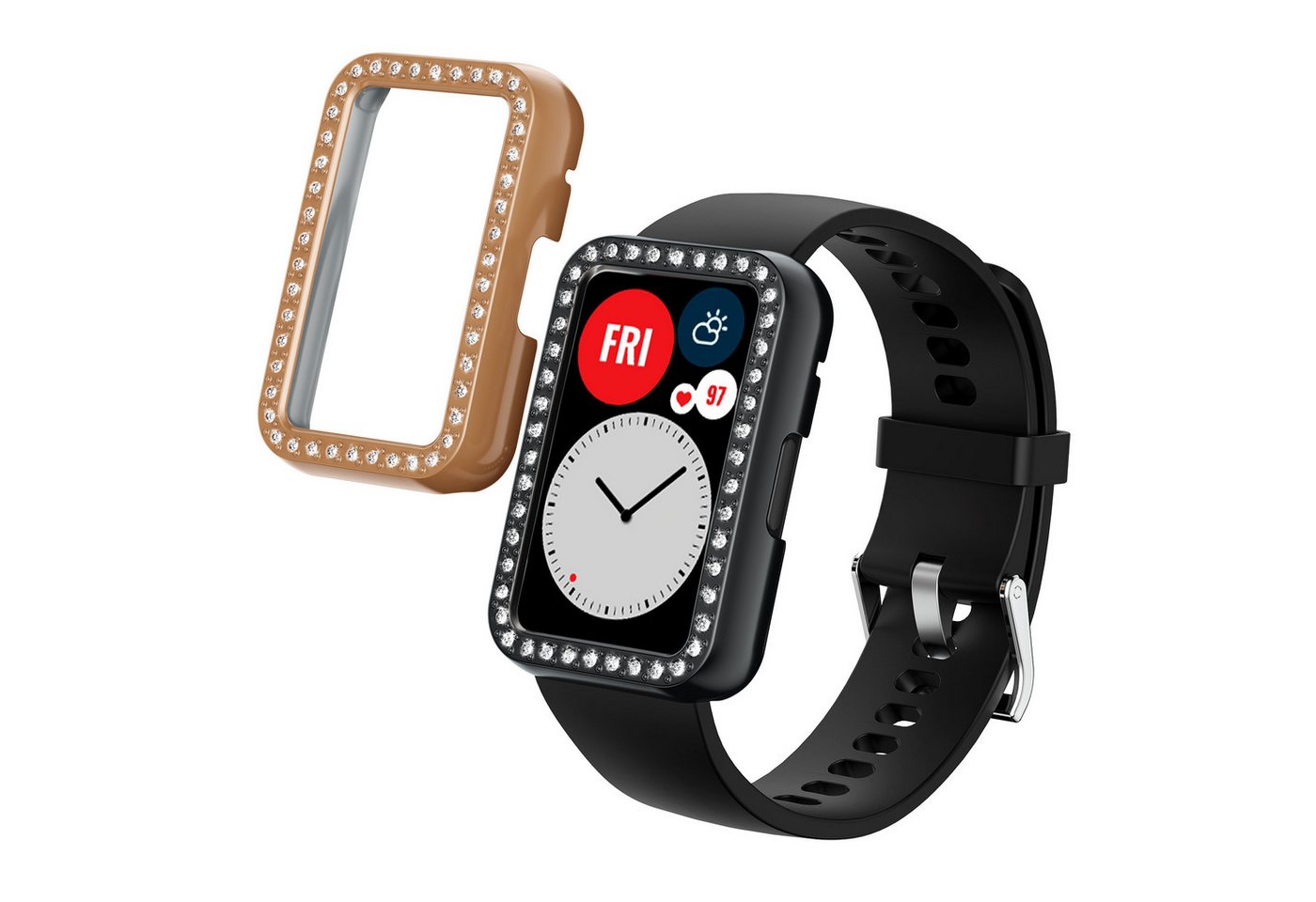 kwmobile Smartwatch-Hülle 2x Kunststoff Hülle für Huawei Watch Fit, Schutzrahmen - Glitzer Schutzhülle in Schwarz Rosegold von kwmobile
