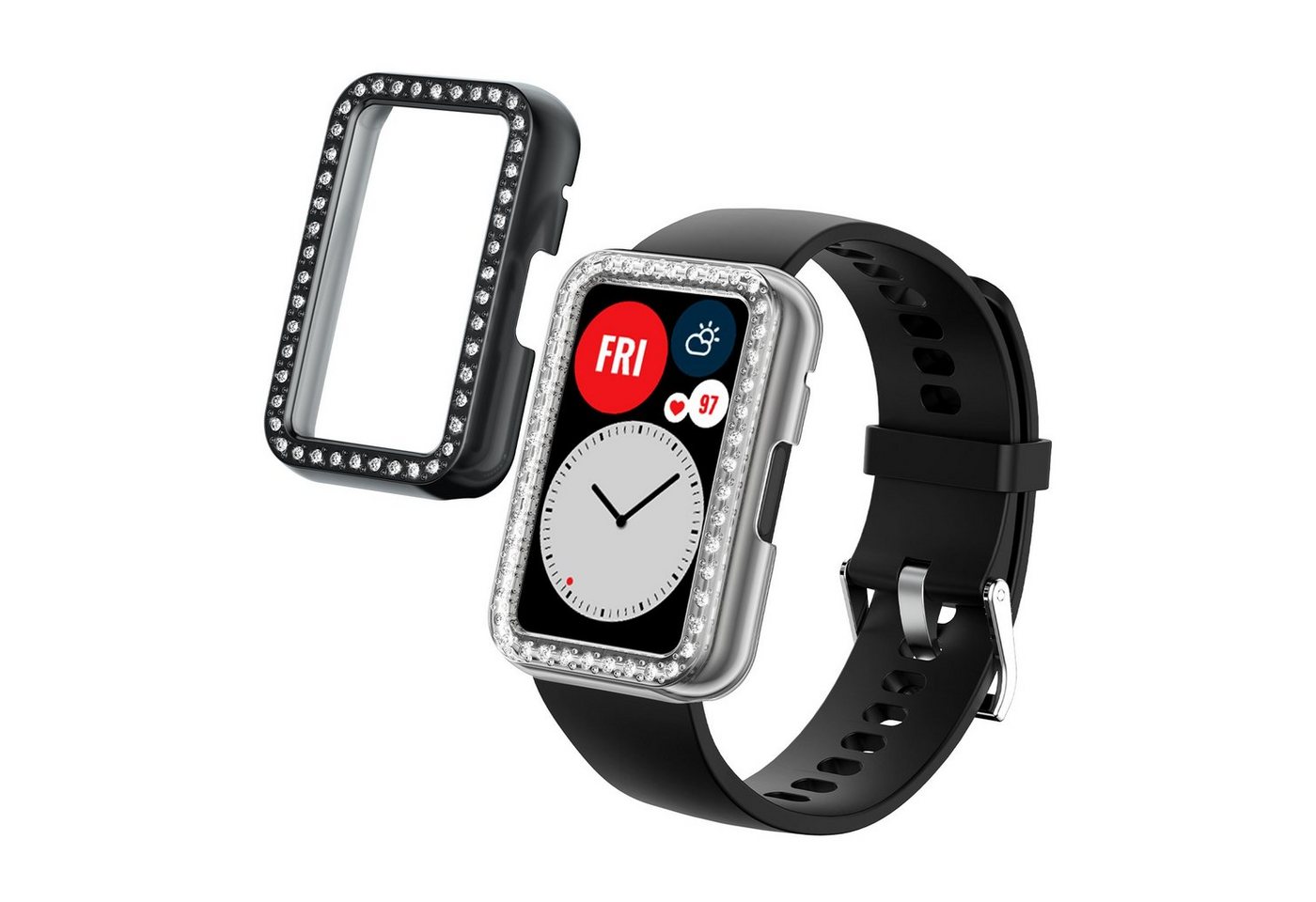 kwmobile Smartwatch-Hülle 2x Kunststoff Hülle für Huawei Watch Fit, Schutzrahmen - Glitzer Schutzhülle in Transparent Schwarz von kwmobile