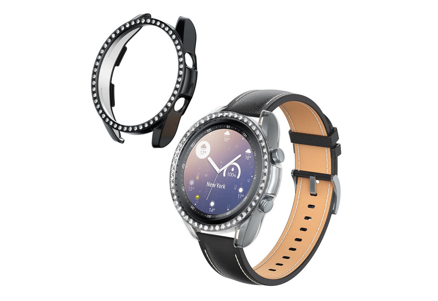 kwmobile Smartwatch-Hülle 2x Kunststoff Hülle für Samsung Galaxy Watch 3 (41mm), Schutzrahmen - Glitzer Schutzhülle in Transparent Schwarz von kwmobile