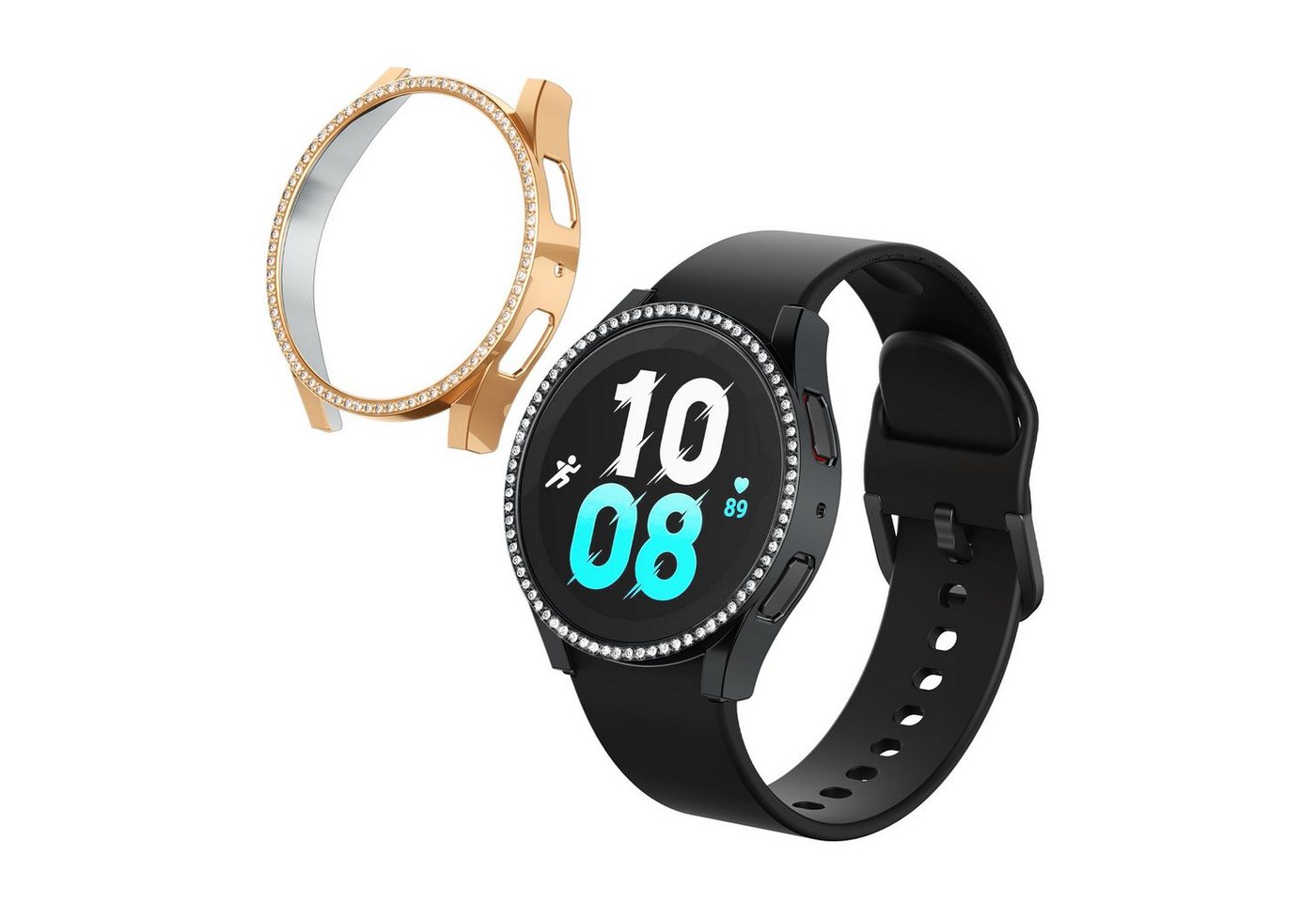 kwmobile Displayschutzfolie 2x Kunststoff Hülle für Samsung Galaxy Watch 5 (40mm), 2 Stück, Schutzrahmen - Glitzer Schutzhülle in Schwarz Rosegold von kwmobile