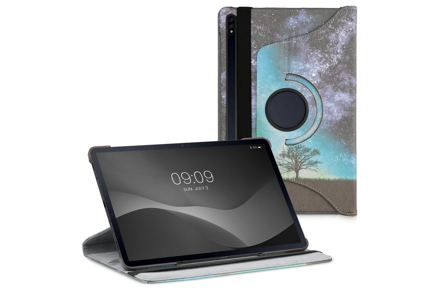 kwmobile Tablet-Hülle Hülle für Samsung Galaxy Tab S7 Plus / Tab S7 FE, 360° Tablet Schutzhülle Cover Case - Galaxie Baum Wiese Design von kwmobile