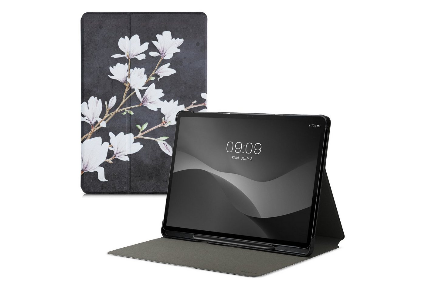 kwmobile Tablet-Hülle Hülle für Samsung Galaxy Tab S7 Plus / Tab S7 FE, Slim Tablet Cover Case Schutzhülle mit Ständer - Magnolien Design von kwmobile