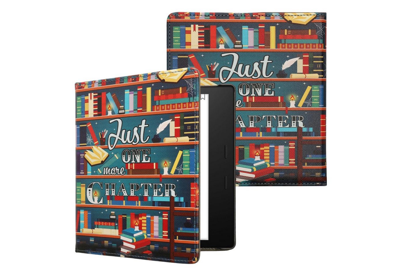 kwmobile Tablet-Hülle Klapphülle für Amazon Kindle Oasis 10. Generation, Hülle eReader mit Handschlaufe - Bibliothek Motto Design Mehrfarbig von kwmobile