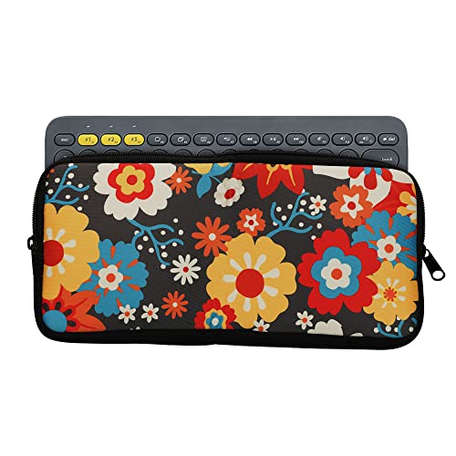 kwmobile Tastatur-Hülle kompatibel mit Logitech K380 - Neopren Schutzhülle Case Tasche für Tastatur - Vintage Blumen Orange Rot Weiß von kwmobile