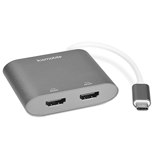 kwmobile USB Typ C Dual HDMI Adapter - 3.1 Typ-C Displayport auf 2X HDMI 4k 30Hz Multiport Hub - 2 in 1 Display Verteiler Aluminium Gehäuse in Silber von kwmobile