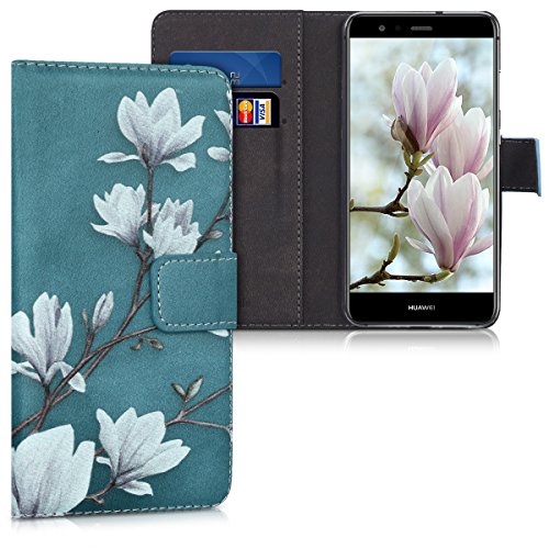 kwmobile Wallet Case kompatibel mit Huawei P10 Lite Hülle - Cover mit Ständer und Kartenfächern - Magnolien Taupe Weiß Blaugrau kwmobile Wallet Case kompatibel mit Huawei P10 Lite Hülle - Cover mit Ständer und Kartenfächern - Magnolien Taupe Weiß Blaugrau von kwmobile