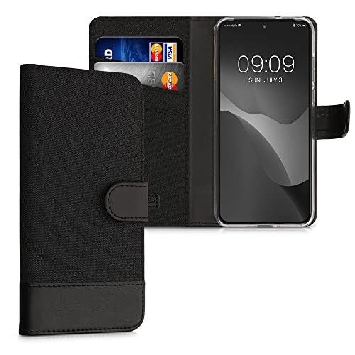 kwmobile Wallet Case kompatibel mit Motorola Edge 30 Neo - Hülle mit Ständer - Handyhülle Kartenfächer Anthrazit Schwarz von kwmobile