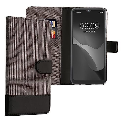 kwmobile Wallet Case kompatibel mit Motorola Moto E13 - Hülle mit Ständer - Handyhülle Kartenfächer Grau Schwarz von kwmobile