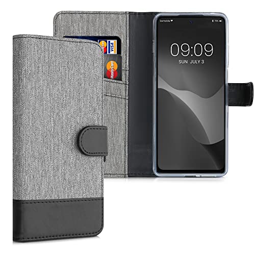 kwmobile Wallet Case kompatibel mit Motorola Moto G200 5G - Hülle mit Ständer - Handyhülle Kartenfächer Grau Schwarz von kwmobile